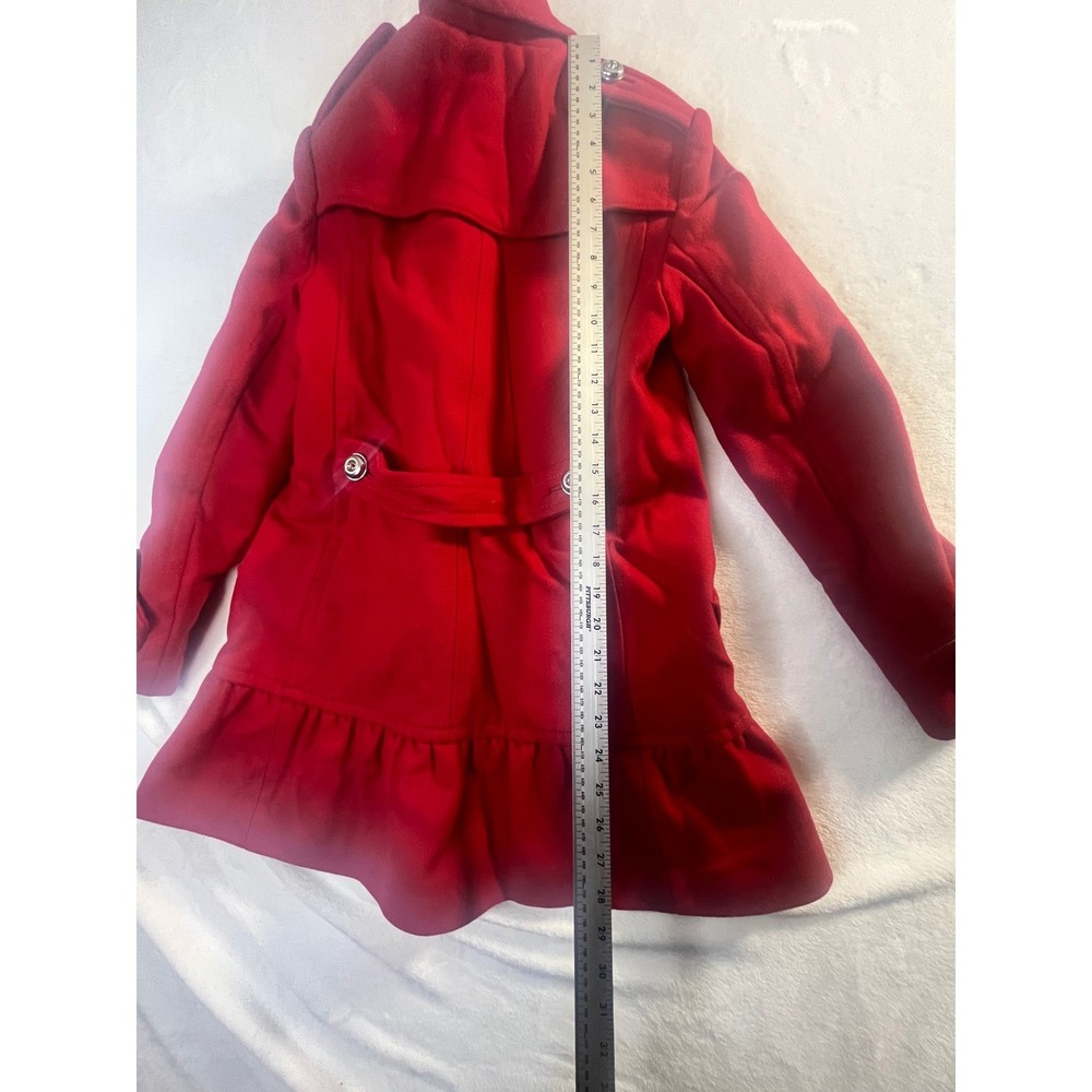 Juicy Couture Red Wool Blend Coat Womens XS Double Breasted Ruffle Hem - Picture 13 of 16